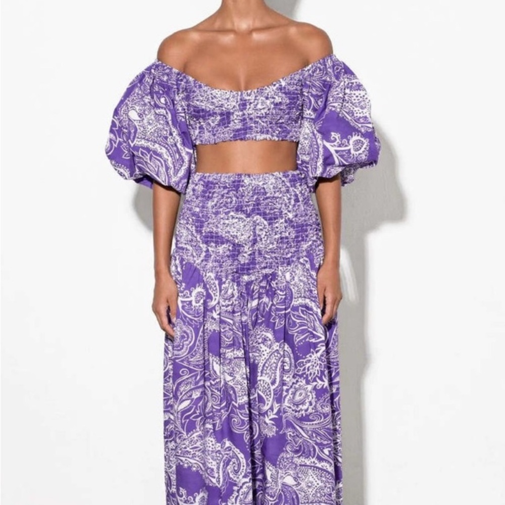 Mara Hoffman Purple and White Puff Sleeve Crop Blouse - Picture 3 of 3